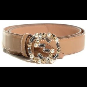 GUCCI Leather Crystal Pearl GG Belt NWOT